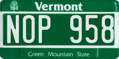 VT license plate NOP958