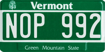 VT license plate NOP992
