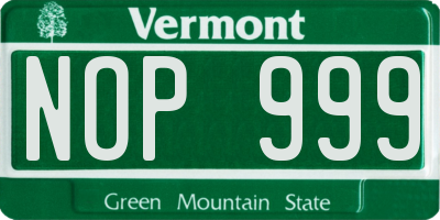 VT license plate NOP999
