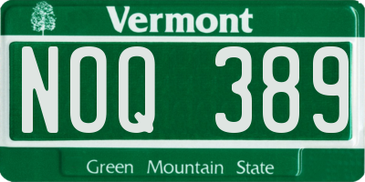 VT license plate NOQ389