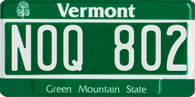 VT license plate NOQ802