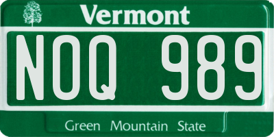 VT license plate NOQ989
