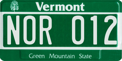 VT license plate NOR012