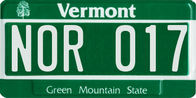 VT license plate NOR017