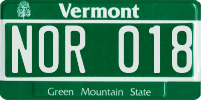 VT license plate NOR018