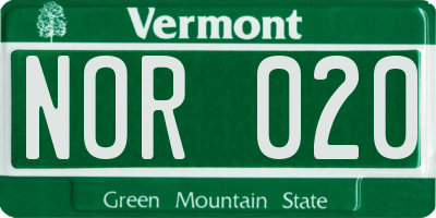 VT license plate NOR020