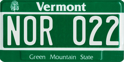 VT license plate NOR022