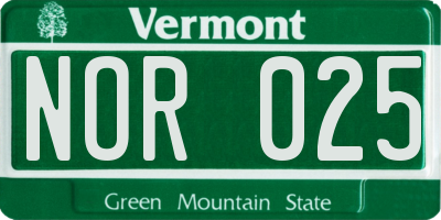 VT license plate NOR025