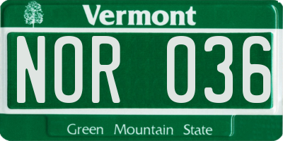 VT license plate NOR036