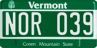 VT license plate NOR039