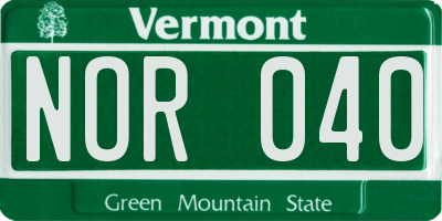 VT license plate NOR040