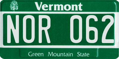 VT license plate NOR062