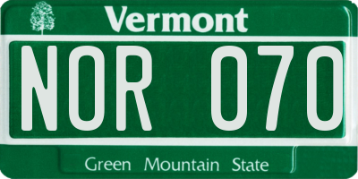 VT license plate NOR070
