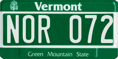 VT license plate NOR072