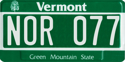 VT license plate NOR077