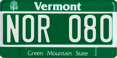 VT license plate NOR080