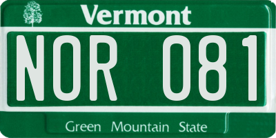 VT license plate NOR081