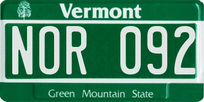 VT license plate NOR092