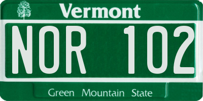 VT license plate NOR102