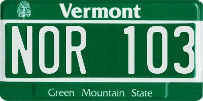 VT license plate NOR103