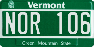 VT license plate NOR106