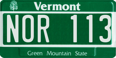 VT license plate NOR113