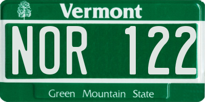 VT license plate NOR122