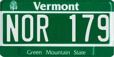 VT license plate NOR179