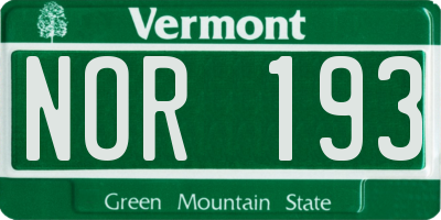 VT license plate NOR193
