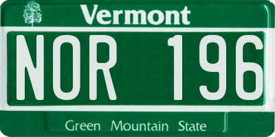 VT license plate NOR196