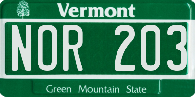 VT license plate NOR203