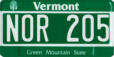 VT license plate NOR205