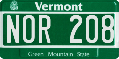 VT license plate NOR208