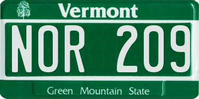 VT license plate NOR209