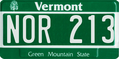 VT license plate NOR213
