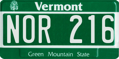 VT license plate NOR216