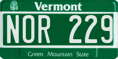 VT license plate NOR229