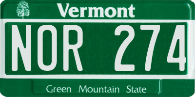 VT license plate NOR274