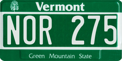 VT license plate NOR275