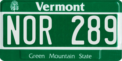 VT license plate NOR289