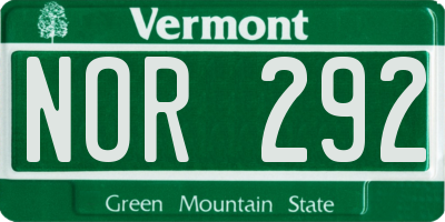 VT license plate NOR292