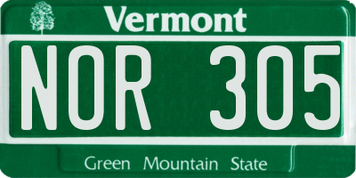 VT license plate NOR305