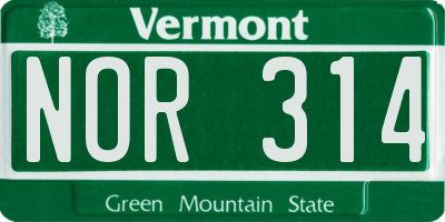 VT license plate NOR314