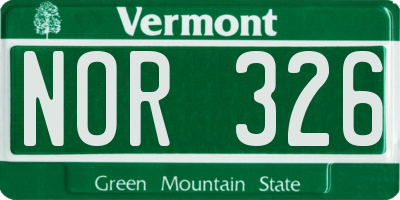 VT license plate NOR326