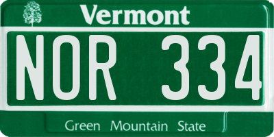 VT license plate NOR334