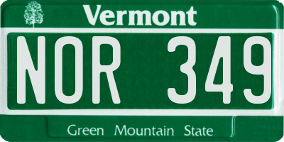 VT license plate NOR349