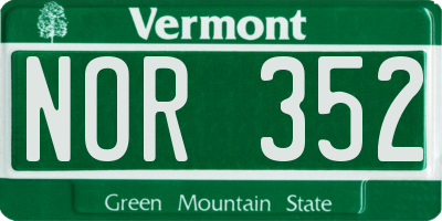 VT license plate NOR352