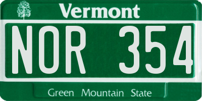 VT license plate NOR354