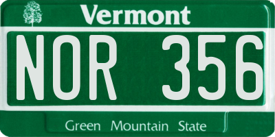 VT license plate NOR356
