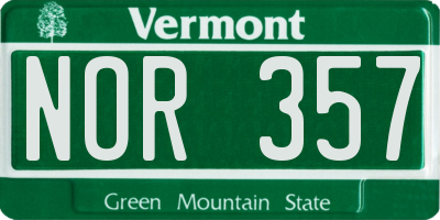 VT license plate NOR357